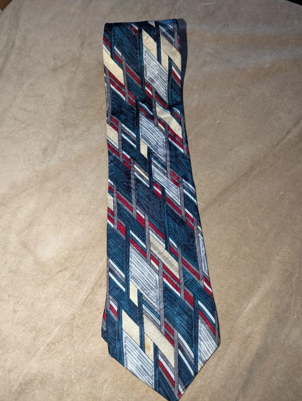 Vintage 90s R. Juliano Silk Geometric Print Abstract Tie